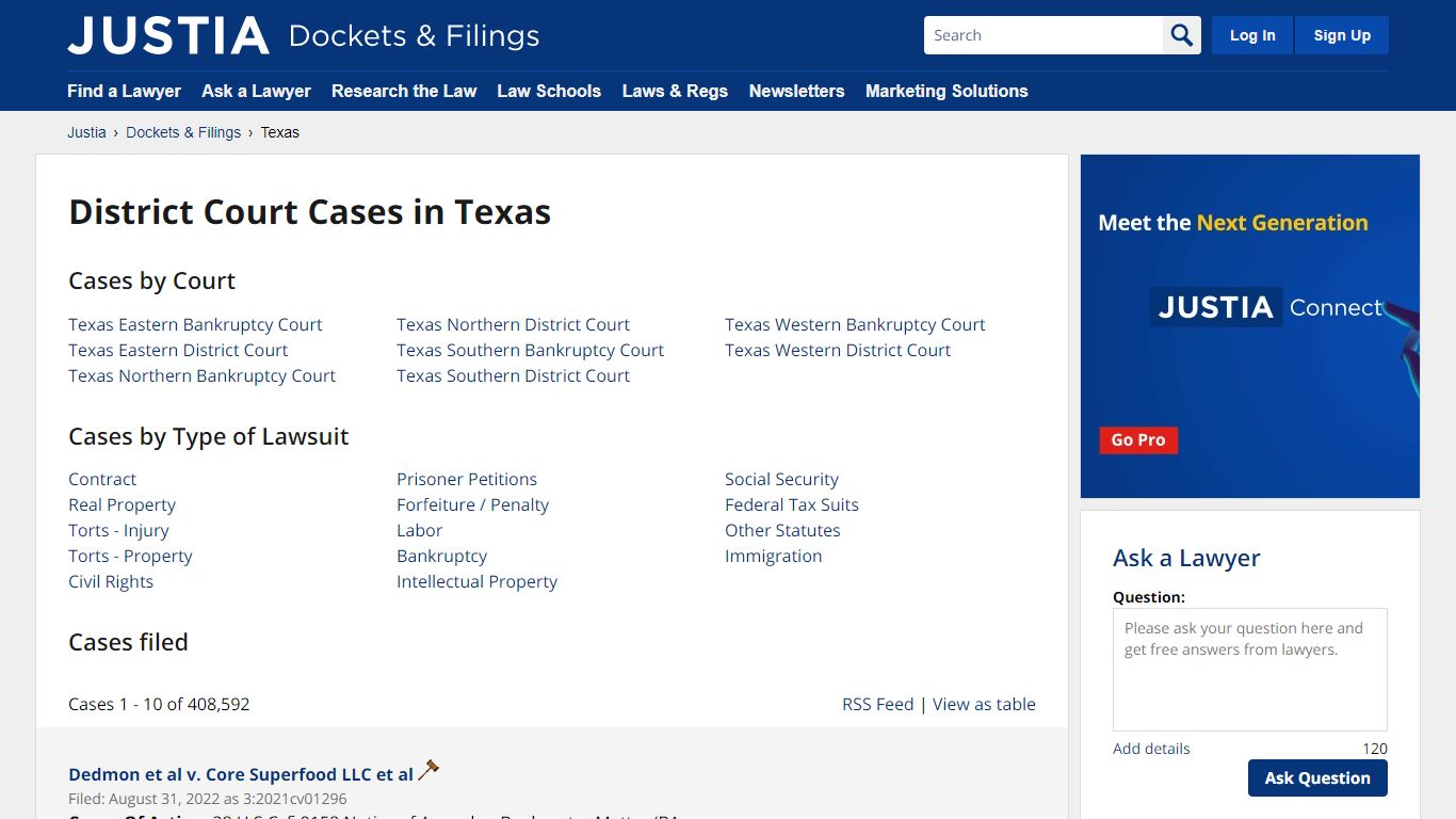 Cases, Dockets and Filings in Texas | Justia Dockets & Filings